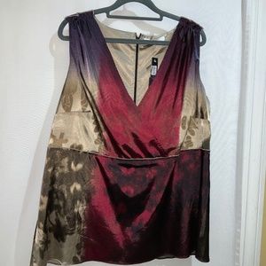 Tahari Burgundy, Tan & Brown Sleeveless Blouse